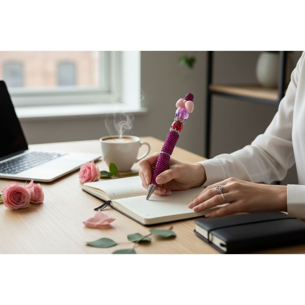 Luxe Purple Rhinestone Crystal Decorative Ballpoint Writing Pen